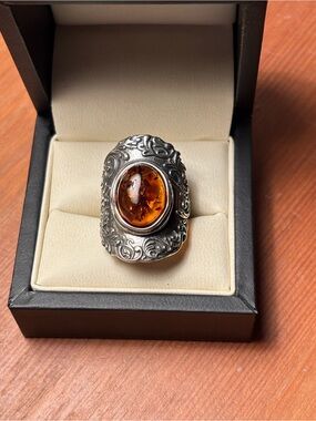 Or Paz Sterling Silver Ring with Amber Cabochon box not included.